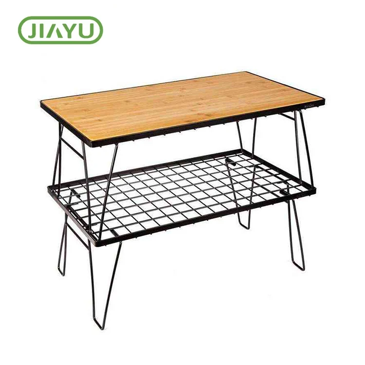Table de camping en mailles en fer à bois massif plié